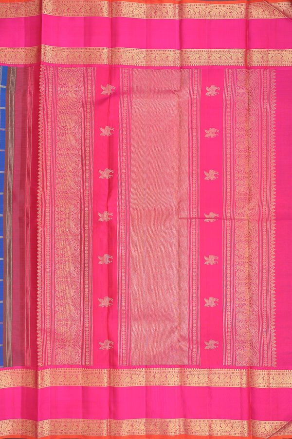 Kanchipuram Silk Saree In Capri Blue With Checks Design
