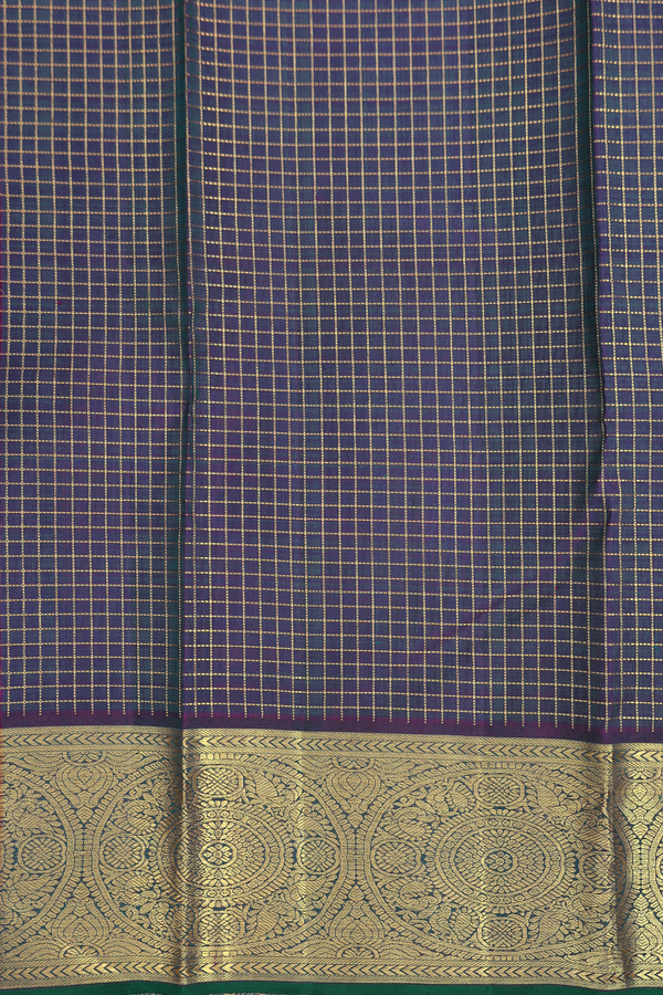 Kanchipuram Silk Saree In Capri Blue With Checks Design