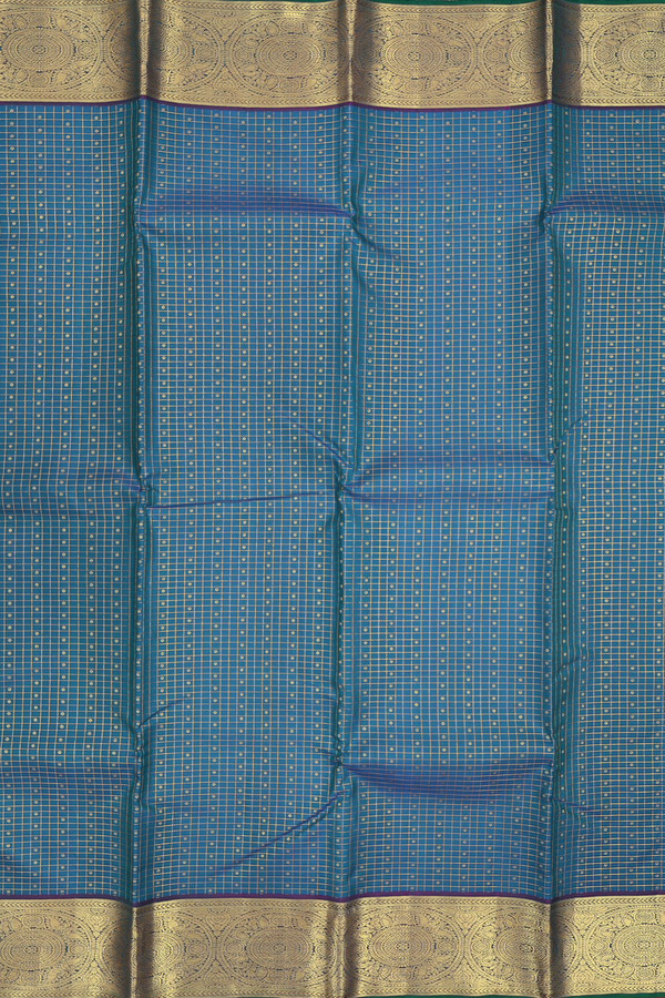 Kanchipuram Silk Saree In Capri Blue With Checks Design