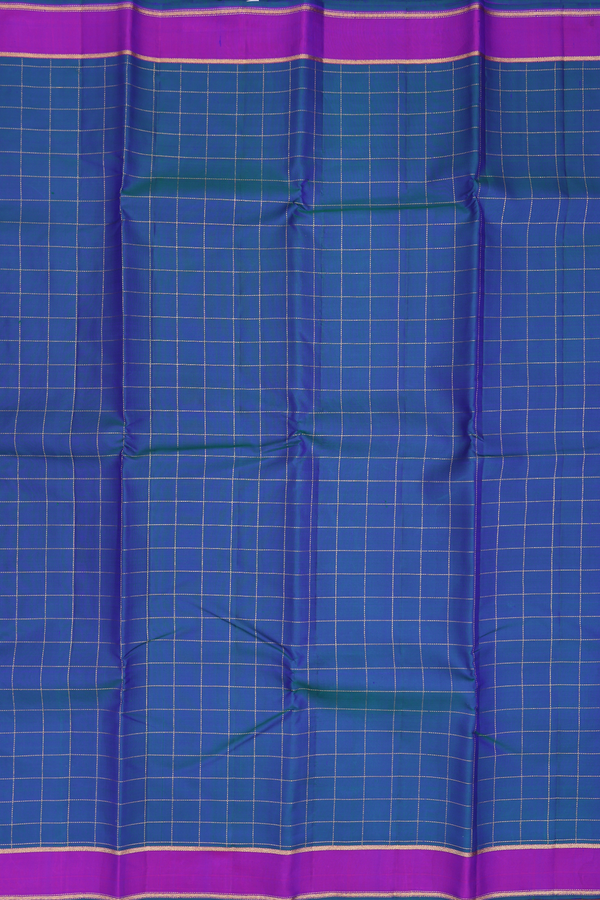 Kanchipuram Silk Saree In Capri Blue With Checks Design