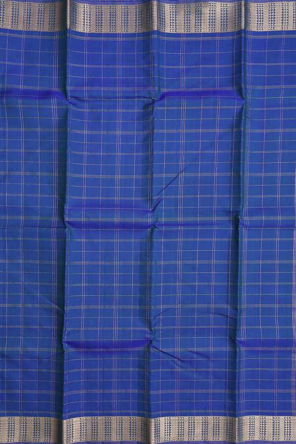Kanchipuram Silk Saree In Capri Blue With Checks Design