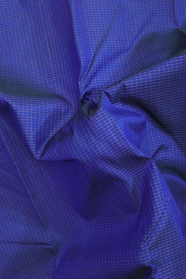 Kanchipuram Silk Saree In Capri Blue With Checks Design