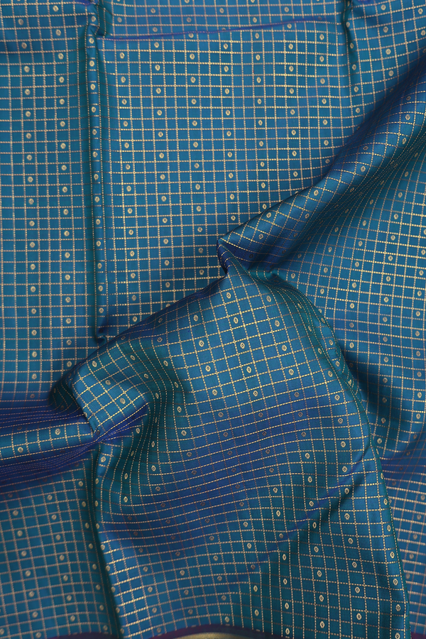 Kanchipuram Silk Saree In Capri Blue With Checks Design