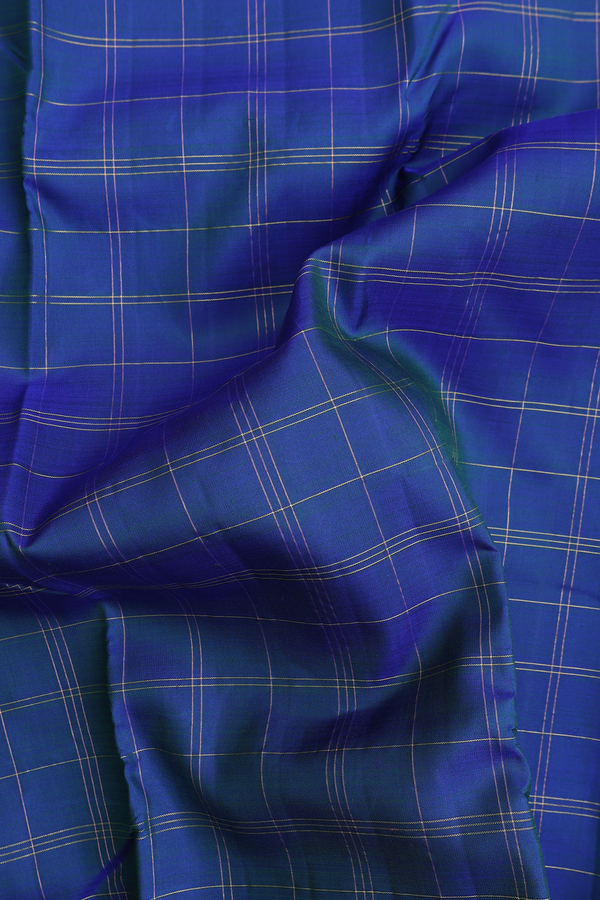 Kanchipuram Silk Saree In Capri Blue With Checks Design