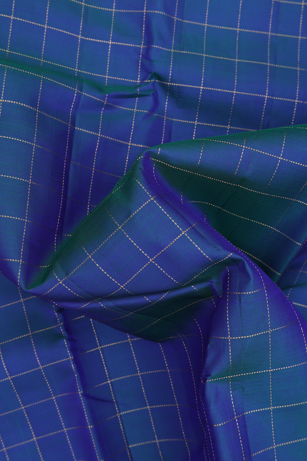 Kanchipuram Silk Saree In Capri Blue With Checks Design