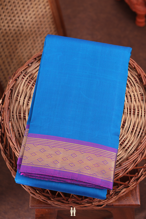 Kanchipuram Silk Saree In Capri Blue With Contrast Border