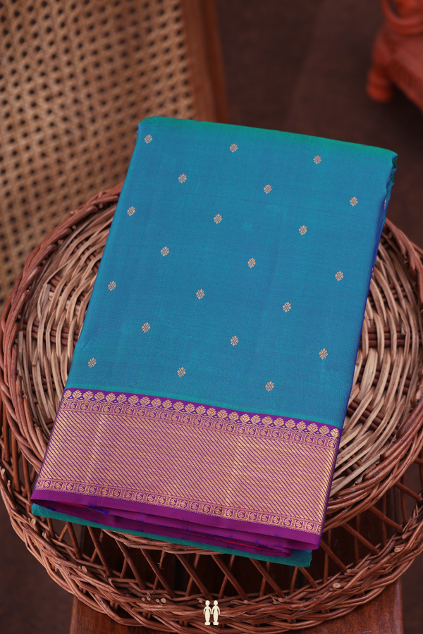 Kanchipuram Silk Saree In Capri Blue With Floral Buttis