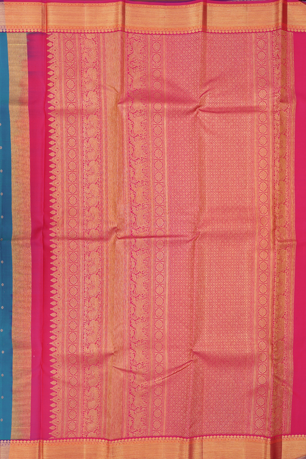 Kanchipuram Silk Saree In Capri Blue With Floral Buttis