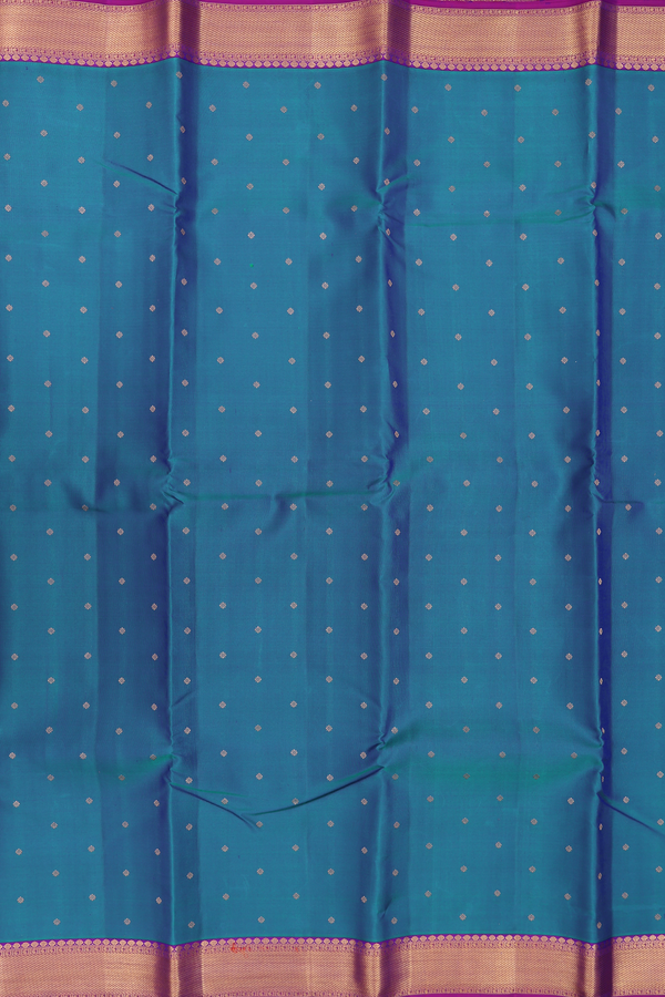 Kanchipuram Silk Saree In Capri Blue With Floral Buttis