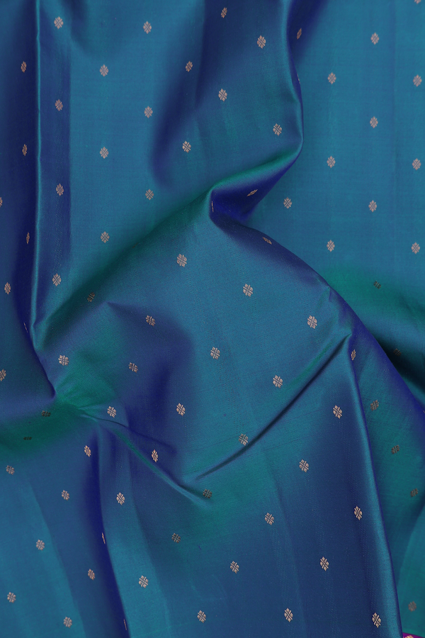 Kanchipuram Silk Saree In Capri Blue With Floral Buttis