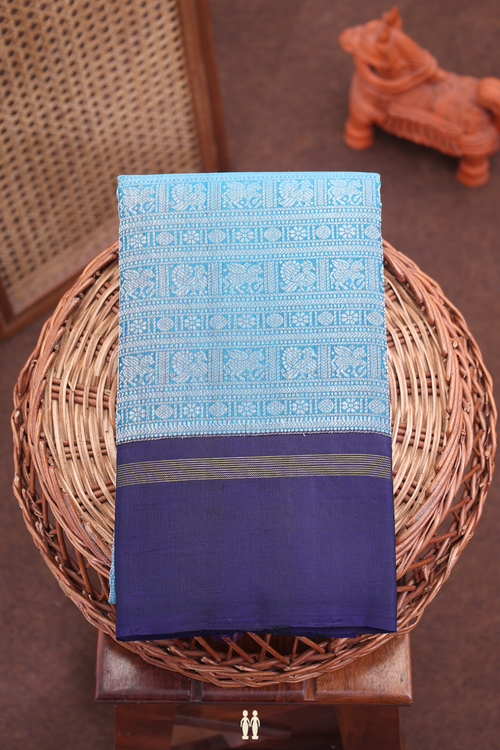 Kanchipuram Silk Saree In Capri Blue With Jacquard Pattern