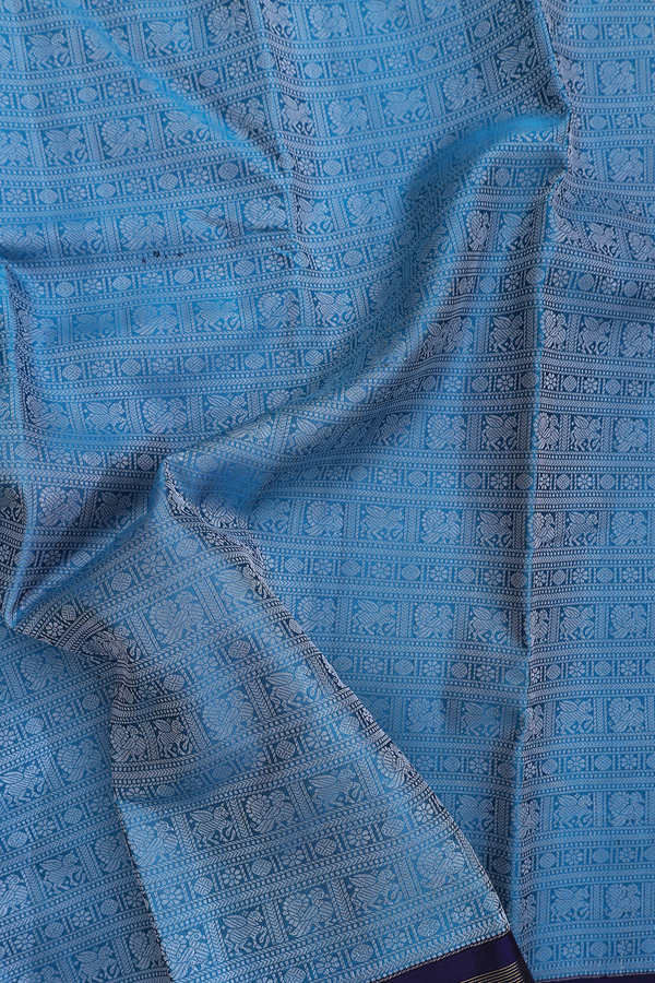 Kanchipuram Silk Saree In Capri Blue With Jacquard Pattern