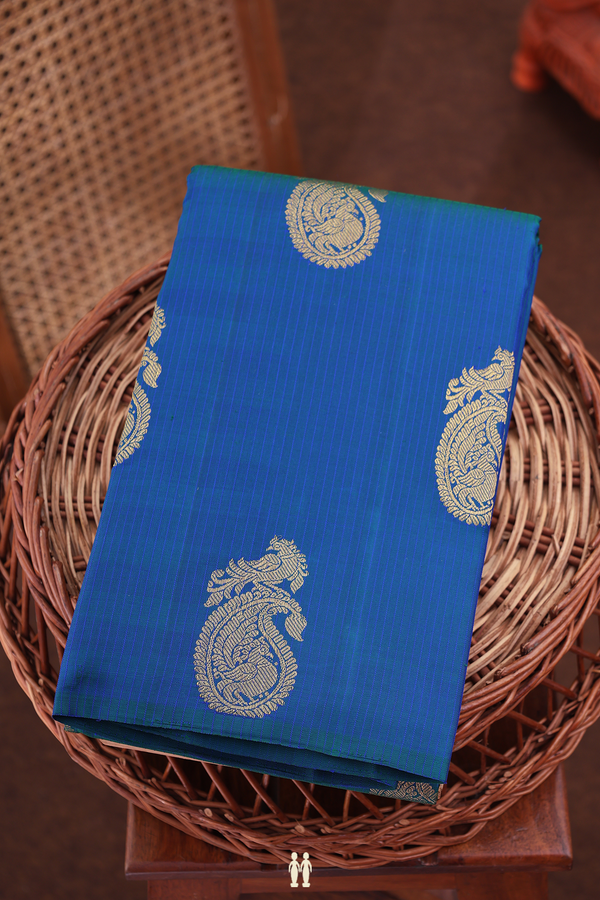 Kanchipuram Silk Saree In Capri Blue With Paisley Motifs