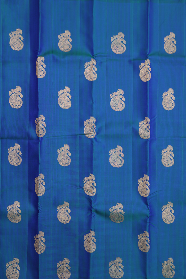 Kanchipuram Silk Saree In Capri Blue With Paisley Motifs