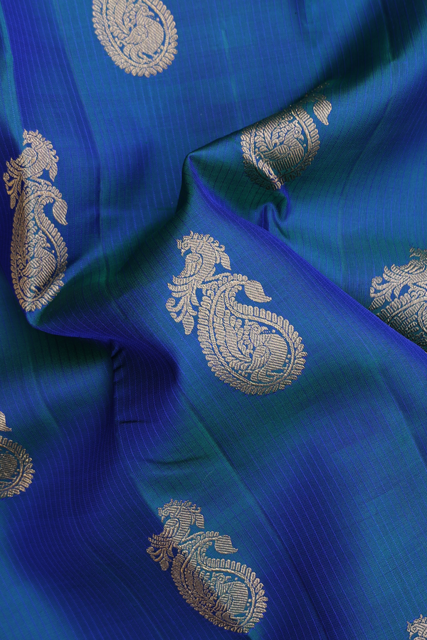 Kanchipuram Silk Saree In Capri Blue With Paisley Motifs