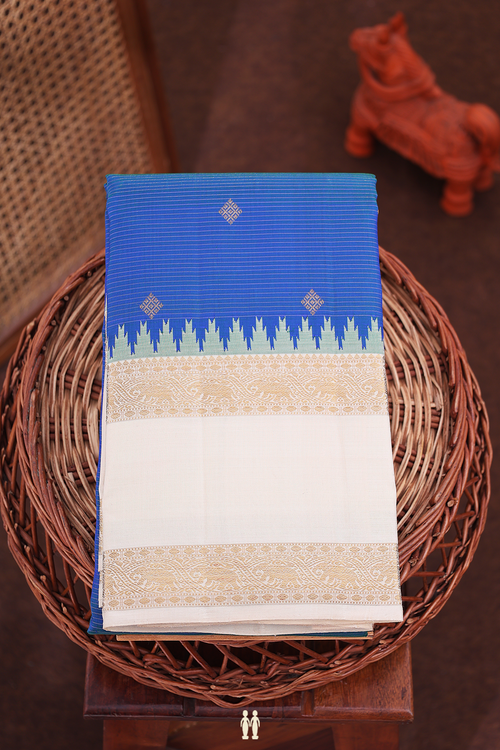 Kanchipuram Silk Saree In Capri Blue With Stripes Design