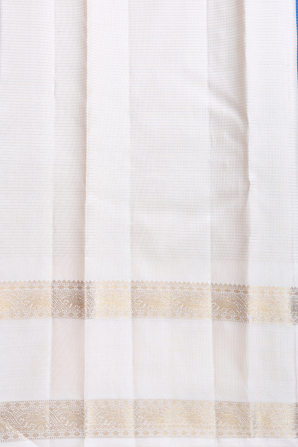 Kanchipuram Silk Saree In Capri Blue With Stripes Design