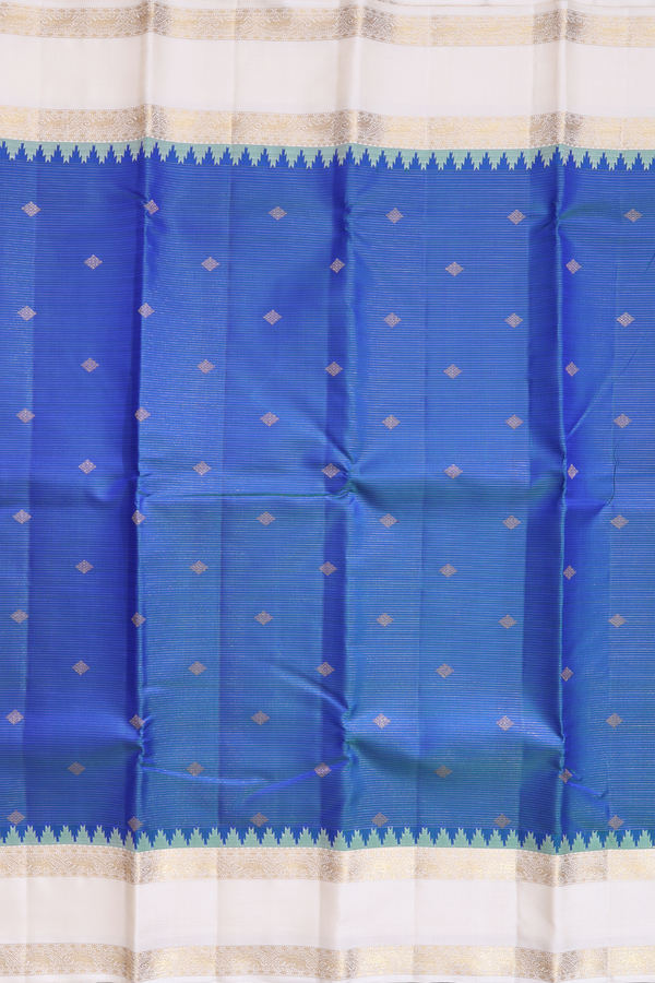 Kanchipuram Silk Saree In Capri Blue With Stripes Design