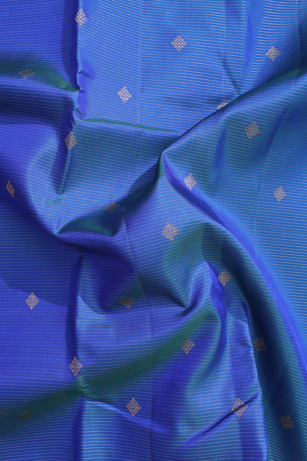 Kanchipuram Silk Saree In Capri Blue With Stripes Design