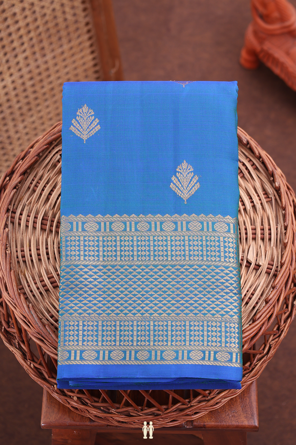 Kanchipuram Silk Saree In Capri Blue With Zari Buttas