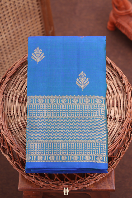 Kanchipuram Silk Saree In Capri Blue With Zari Buttas