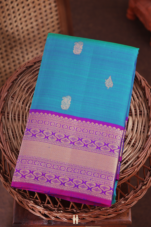 Kanchipuram Silk Saree In Capri Blue With Zari Buttas