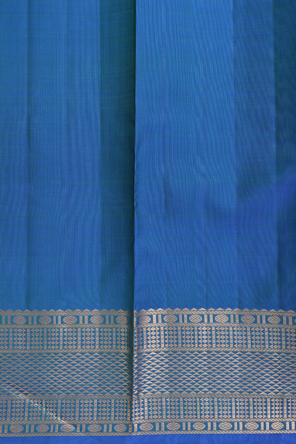 Kanchipuram Silk Saree In Capri Blue With Zari Buttas