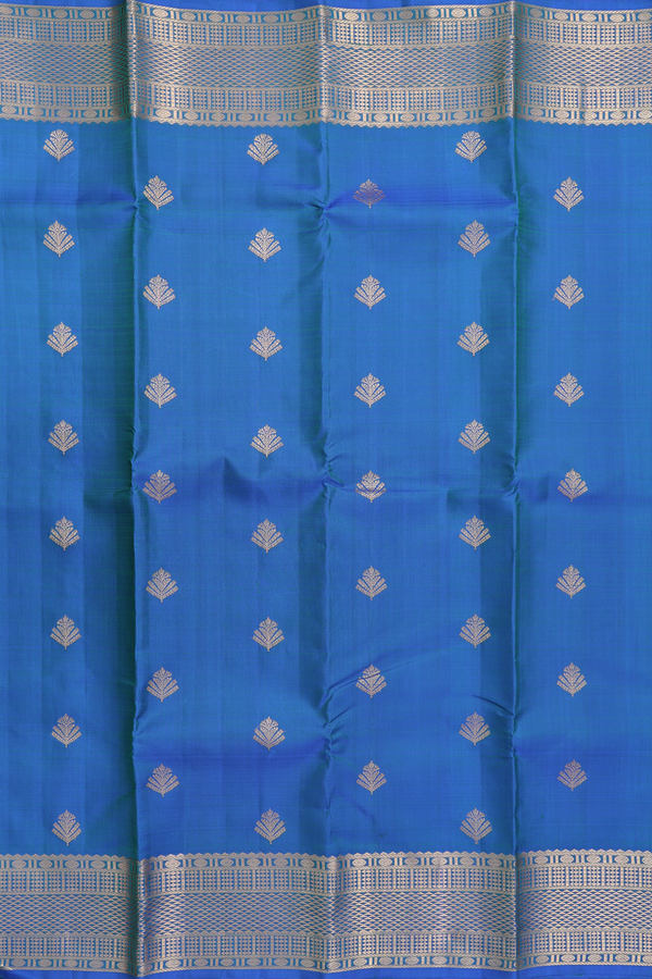 Kanchipuram Silk Saree In Capri Blue With Zari Buttas
