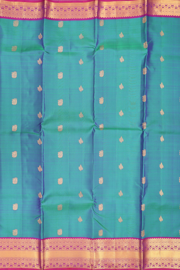 Kanchipuram Silk Saree In Capri Blue With Zari Buttas