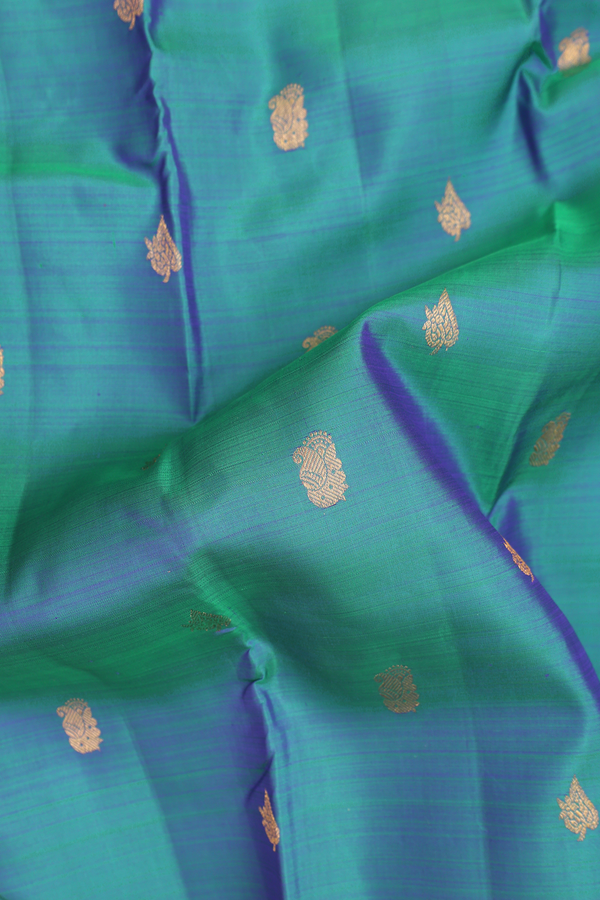Kanchipuram Silk Saree In Capri Blue With Zari Buttas