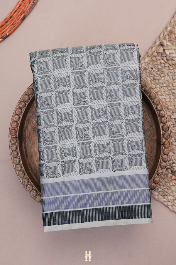 Kanchipuram Silk Saree In Cement Grey With Jacquard Pattern