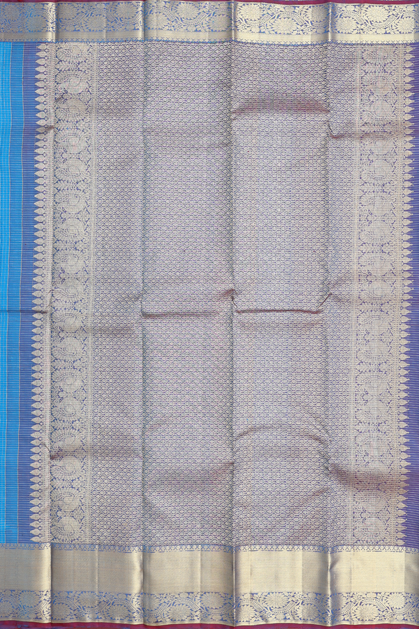 Kanchipuram Silk Saree In Cerulean Blue With Checks Design