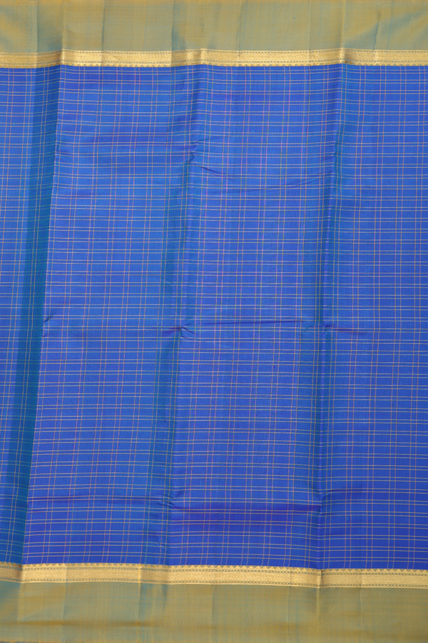 Kanchipuram Silk Saree In Cerulean Blue With Checks Design