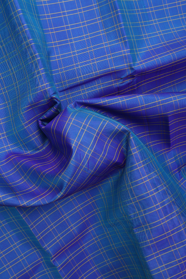 Kanchipuram Silk Saree In Cerulean Blue With Checks Design