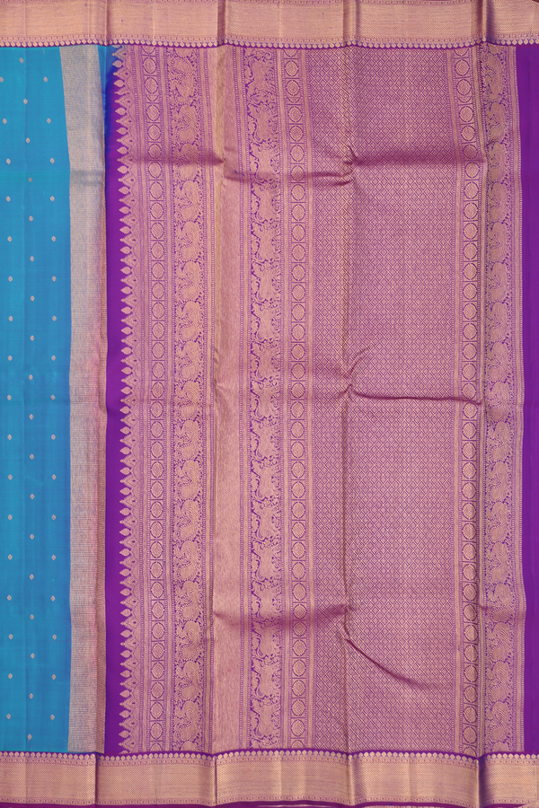 Kanchipuram Silk Saree In Cerulean Blue With Floral Buttis