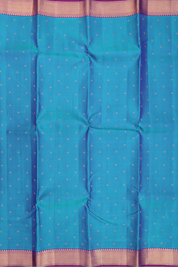 Kanchipuram Silk Saree In Cerulean Blue With Floral Buttis
