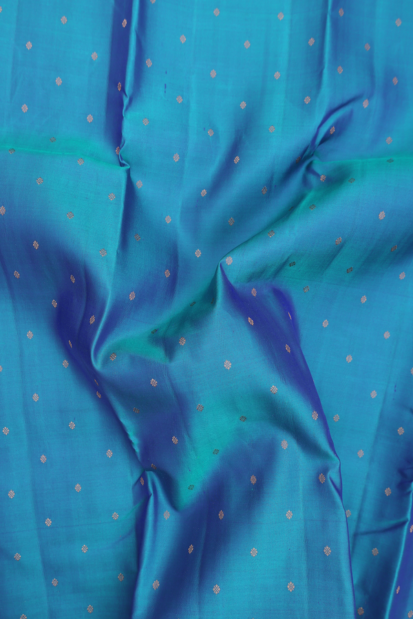 Kanchipuram Silk Saree In Cerulean Blue With Floral Buttis