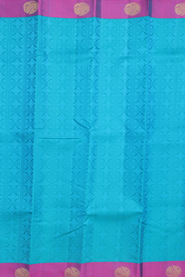 Kanchipuram Silk Saree In Cerulean Blue With Jacquard Pattern