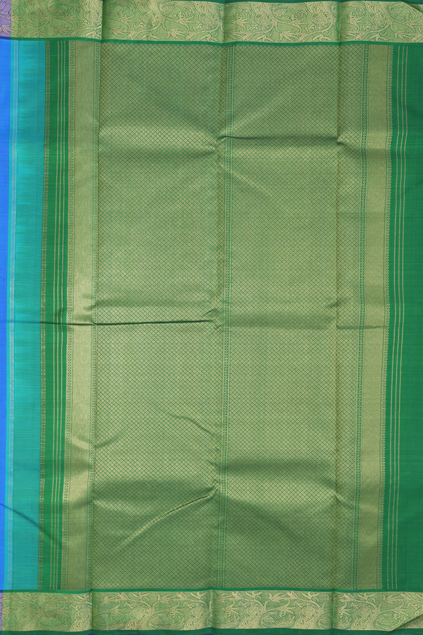 Kanchipuram Silk Saree In Cerulean Blue With Peacock Border