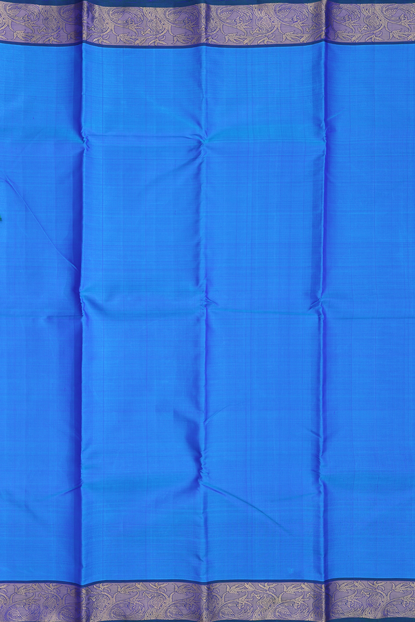 Kanchipuram Silk Saree In Cerulean Blue With Peacock Border