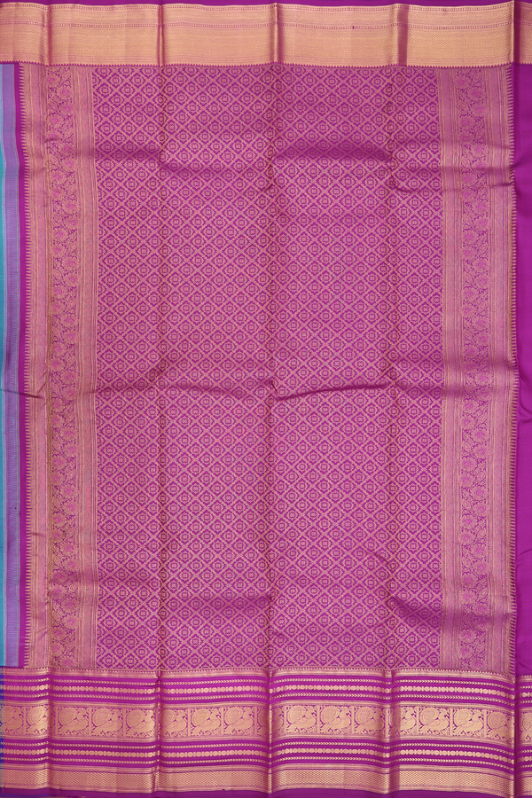 Kanchipuram Silk Saree In Cerulean Blue With Peacock Buttas