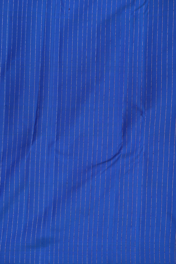Kanchipuram Silk Saree In Cerulean Blue With Stripes Design