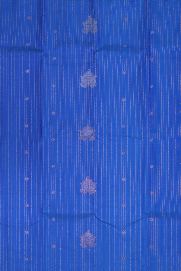 Kanchipuram Silk Saree In Cerulean Blue With Stripes Design