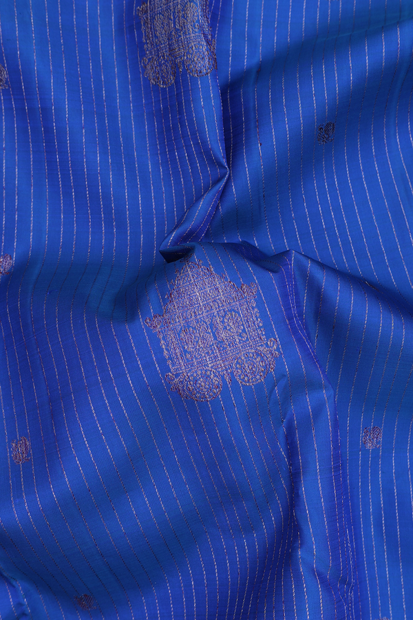 Kanchipuram Silk Saree In Cerulean Blue With Stripes Design