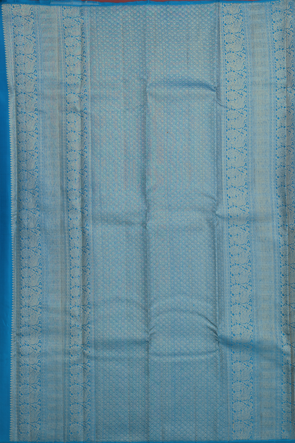 Kanchipuram Silk Saree In Cerulean Blue With Temple Border