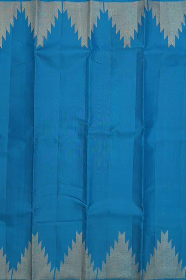 Kanchipuram Silk Saree In Cerulean Blue With Temple Border