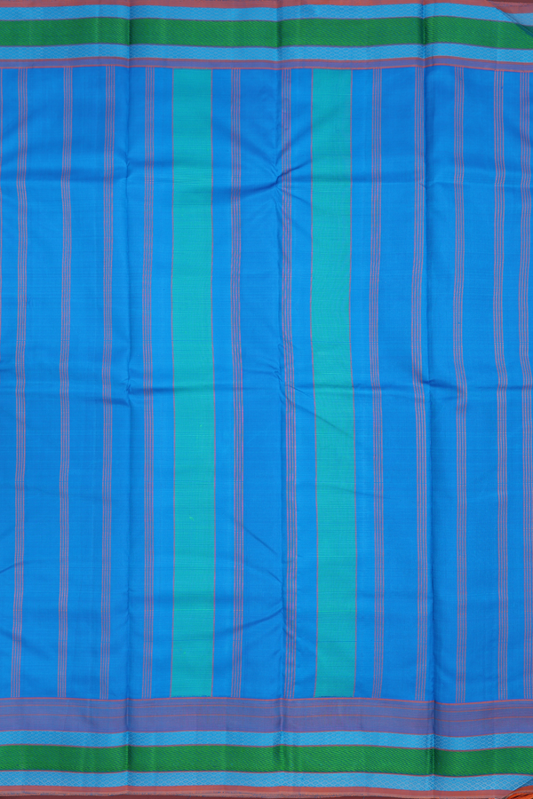 Kanchipuram Silk Saree In Cerulean Blue With Threadwork Border