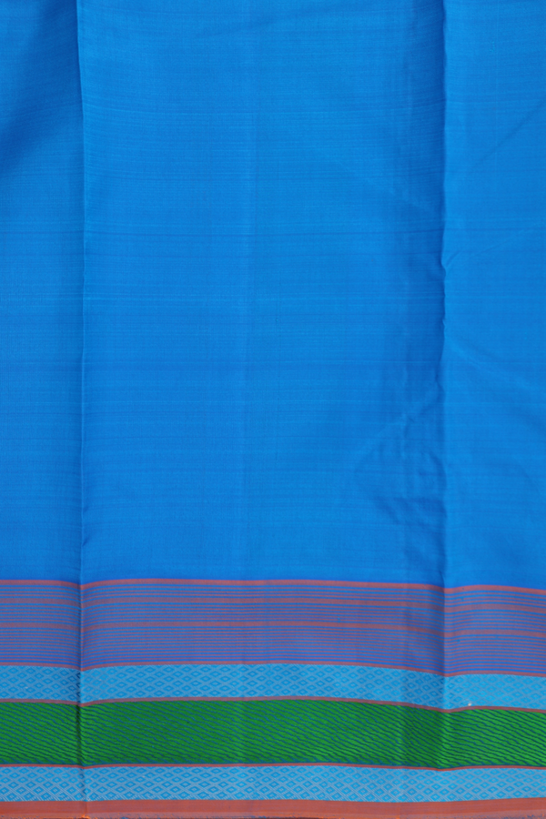 Kanchipuram Silk Saree In Cerulean Blue With Threadwork Border