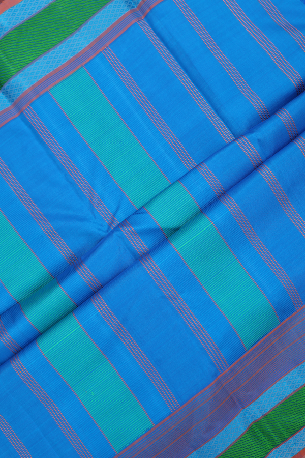 Kanchipuram Silk Saree In Cerulean Blue With Threadwork Border