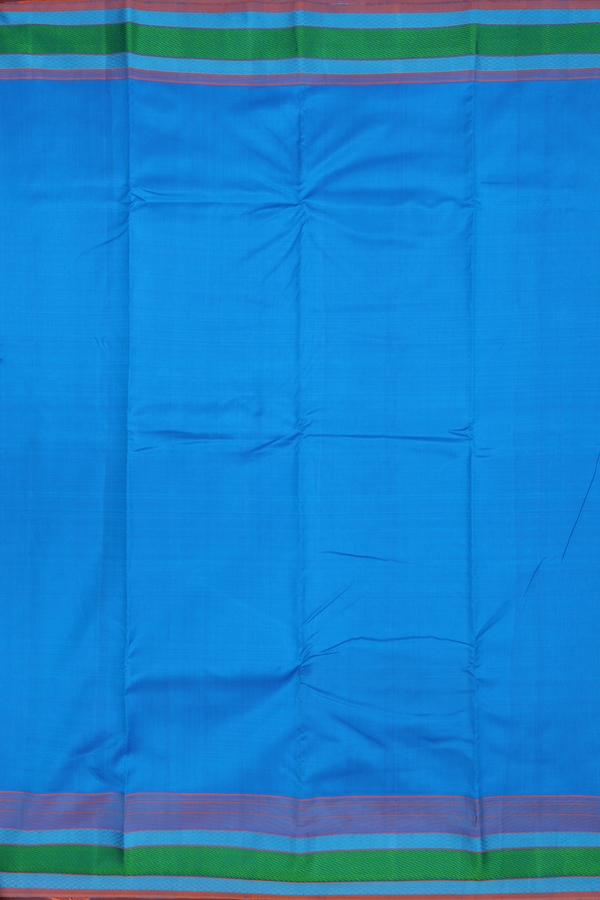 Kanchipuram Silk Saree In Cerulean Blue With Threadwork Border